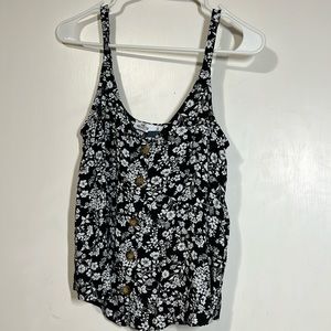 Brand New W/ Tags- Hollister Button-Up Tank, Black/ White Floral, Size Small